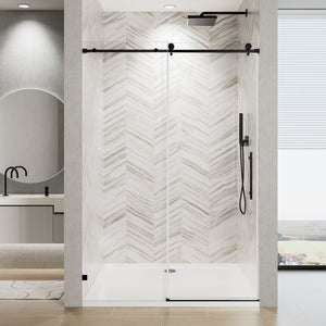 Frameless Single Sliding Soft Close Shower Door, 5 / 16" Clear Nano Coated Tempered Glass And 304 Stainless Steel Handle - Matte Black by Couch.com