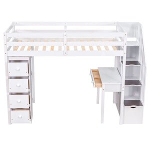 Loft Bed With Storage Drawers, Desk And Stairs With Shelves by Couch.com