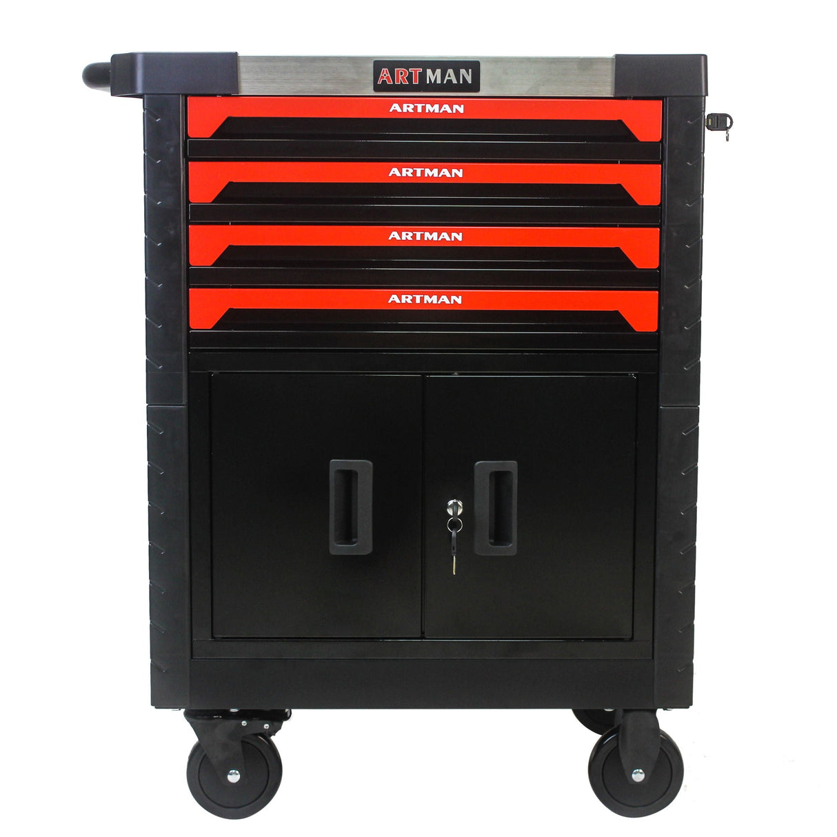 Removable 4 Drawer Metal Tool Cart With Lock - Black / Red by Couch.com