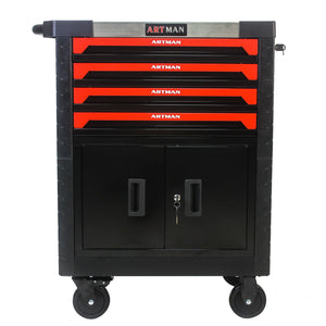Removable 4 Drawer Metal Tool Cart With Lock - Black / Red by Couch.com