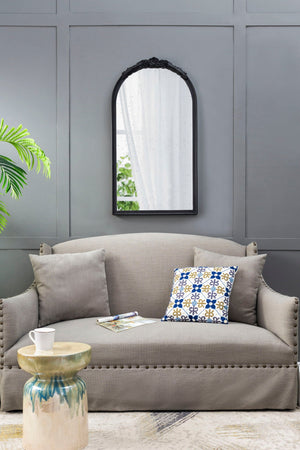 Hand Carved Rose Antique Mirror Frame, Wood Arch Mirror Wall Decor For Living Room by Couch.com