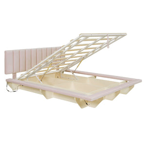 Upholstered Floating Hydrualic Platform Bed With LED Light And USB Port by Couch.com