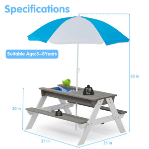 3-In-1 Kids Outdoor Wooden Picnic Table With Umbrella, Convertible Sand & Water, ASTM & CPSIA Certification by Couch.com