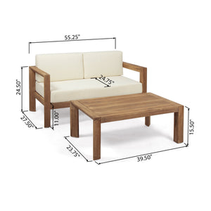 2 Piece Patio Set With Open-Back Loveseat And Coffee Table - Beige / Brown