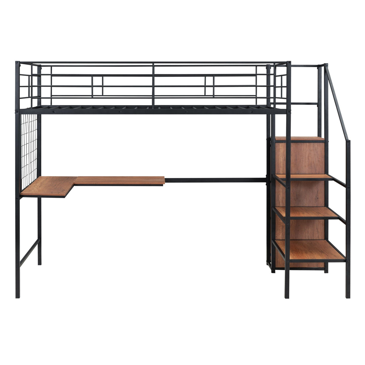 Loft Bed With Desk And Grid, Stylish Frame With Lateral Storage Ladder And Wardrobe by Couch.com