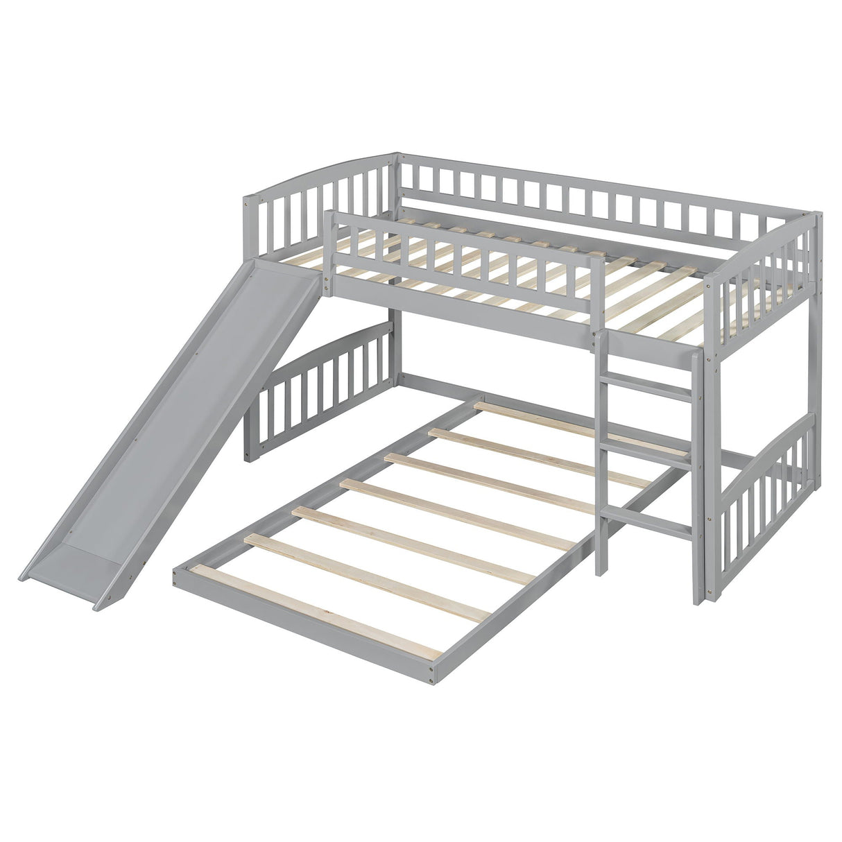 Twin Over Twin Classic Bunk Bed With Slide And Ladder - Gray by Couch.com