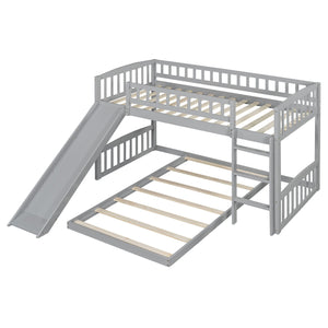 Twin Over Twin Classic Bunk Bed With Slide And Ladder - Gray by Couch.com