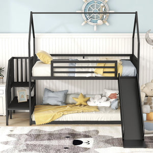 Twin Over Twin Metal Bunk Bed House Bed With Slide And Staircase by Couch.com