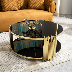Elegant Round Table With Double Layer Tempered Glass Top And Stainless Steel Frame For Living Room by Couch.com