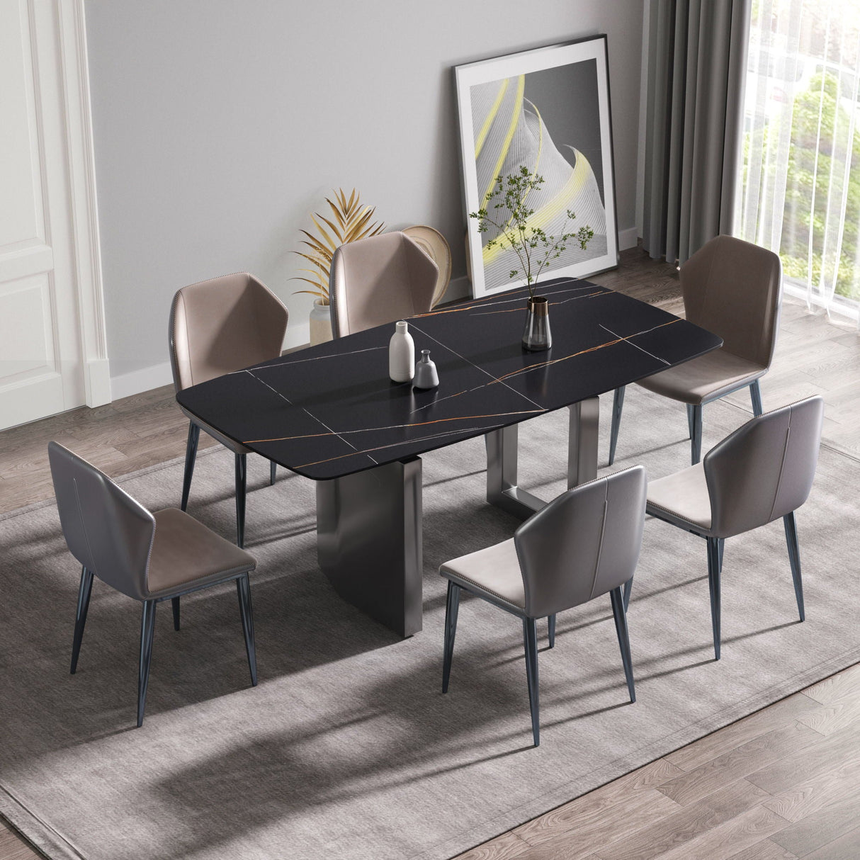Modern Artificial Stone Dining Table, Can Accommodate 6-8 People - Black by Couch.com