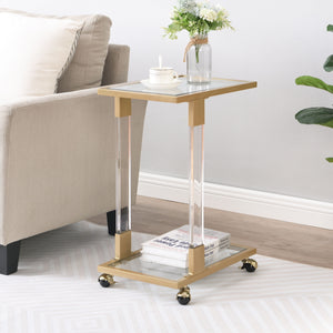 Side Table, Sofa Table, Glass Top C Shape Square Table With Metal Base For Living Room, Bedroom, Balcony Home And Office by Couch.com