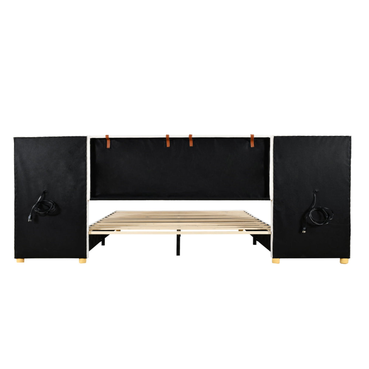 Upholstered Platform Bed, 2 Outlets And USB Charging Ports On Both Sides, 2 Bedside Pillows, Storage Shelves by Couch.com