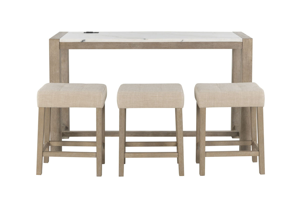 Vanilla - Real Marble Sofa Table With Power And 3 Stools - Beige / Natural by Couch.com