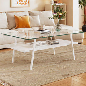 Rectangle Coffee Table, Tempered Glass Tabletop With Metal Legs, Modern Table For Living Room by Couch.com