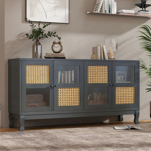Retro Industrial 4 Door Sideboard With Large Storage, Rattan And Glass Doors by Couch.com