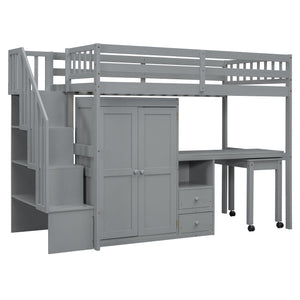 Loft Bed With Stairs, Bookshelf, Drawers, Desk & Wardrobe, Space Saving Multifunctional Furniture by Couch.com
