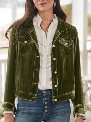 Casual Button-Up Long Sleeve Jacket with Chest Pockets and Relaxed Fit