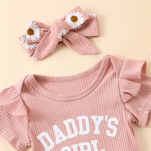 Flounced Sleeve Romper Fake Drawstring Shorts Two-piece Set