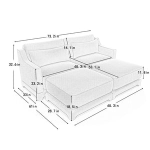 Stylish Sofa With Ottoman And Lumbar Pillows, Ergonomic Design