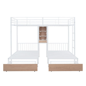 Triple Bunk Bed With Drawers, Multi-Functional Frame With Desks And Shelves In The Middle by Couch.com