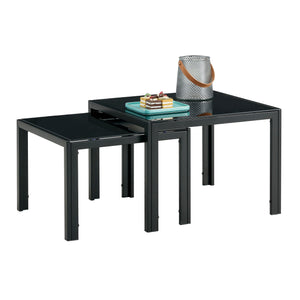 Nesting Coffee Table (Set of 2), Square Modern Stacking Table With Tempered Glass Finish For Living Room by Couch.com