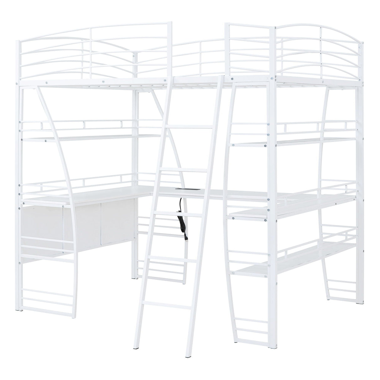 Loft Bed With 4 Layers Of Shelves And L-Shaped Desk, Stylish Metal Frame Bed With A Set Of Sockets, USB Ports And And Wireless Charging by Couch.com
