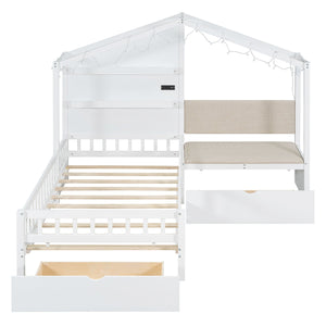 House Bed With Upholstered Sofa, Wireless Charging Station, Shelves And 2 Drawers by Couch.com