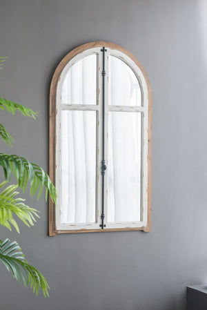 Arch Wood Wall Mirror - Brown Antique White by Couch.com