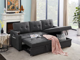 Mabel - Linen Fabric Sleeper Sectional With Cupholder, USB Charging Port And Pocket by Couch.com