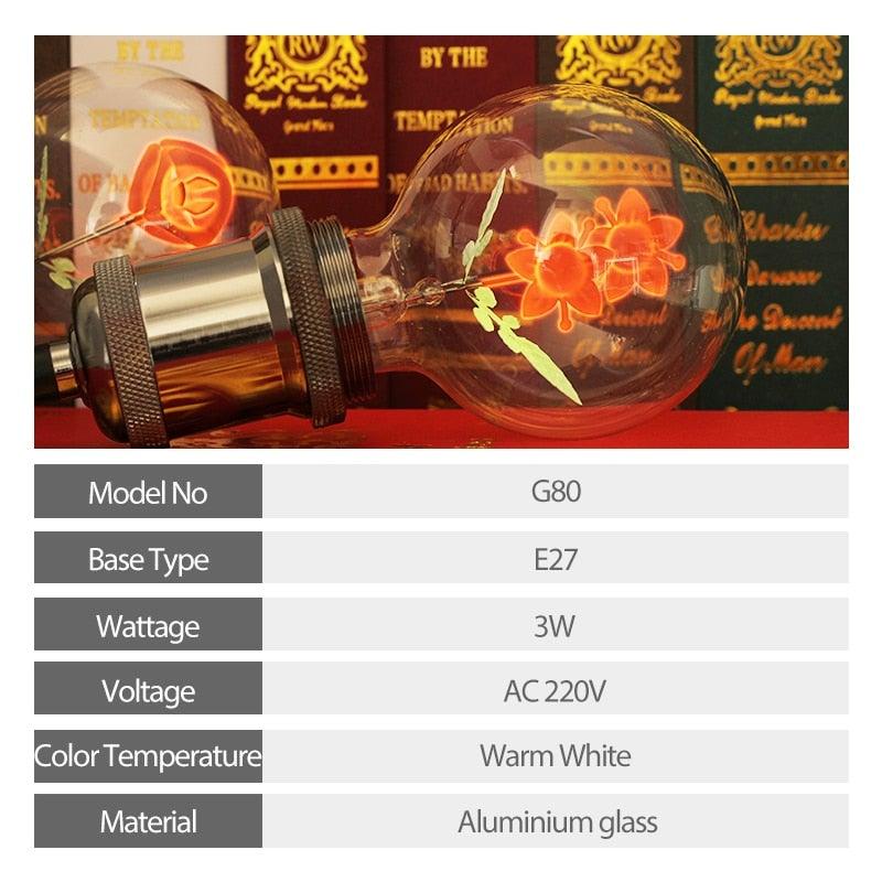 Edison Bulb Indoor Night Light Rose  Flower  Holiday Christmas Wedding Decor Bulbs High Brightness Daylight White Antique LED Filament Bulbs For Home Decor Party