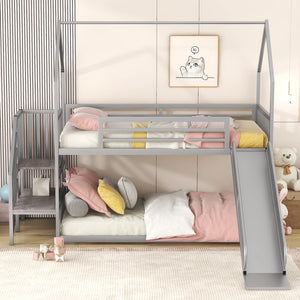 Twin Over Twin Metal Bunk Bed House Bed With Slide And Staircase by Couch.com