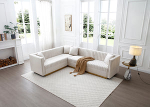 Contemporary Vertical Channel Tufted Velvet Sectional Sofa For Living Room With 4 Pillows by Couch.com