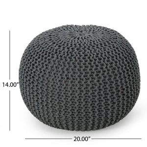 Bordeaux Knitted Cotton Round Pouf - Versatile Ottoman and Floor Cushion