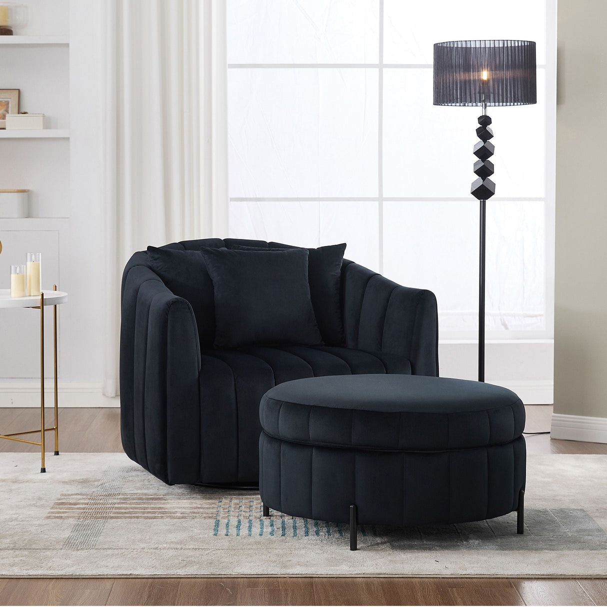 Oversized Velvet Swivel Barrel Accent Chair And Ottoman Set With Storage by Couch.com