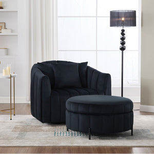 Oversized Velvet Swivel Barrel Accent Chair And Ottoman Set With Storage by Couch.com