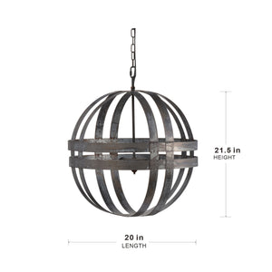 4 Light Galvanized Chandelier with Adjustable Chain