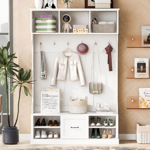 Hall Tree With 6 Hooks, Coat Hanger, Entryway Bench by Couch.com