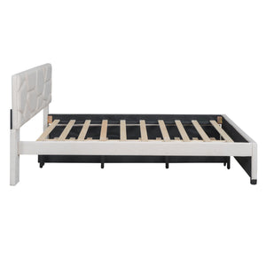 Upholstered Platform Bed With Brick Pattern Headboard And Twin Long Size Trundle by Couch.com