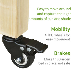 Outsunny - Raised Garden Bed, 47" x 22" x 33", Elevated Wooden Planter Box With Lockable Wheels, Storage Shelf, And Bed Liner For Backyard, Patio - Natural by Couch.com