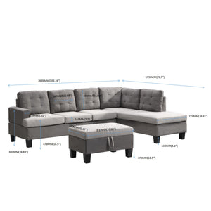 Sofa Set With Chaise Lounge And Storage Ottoman - Gray by Couch.com