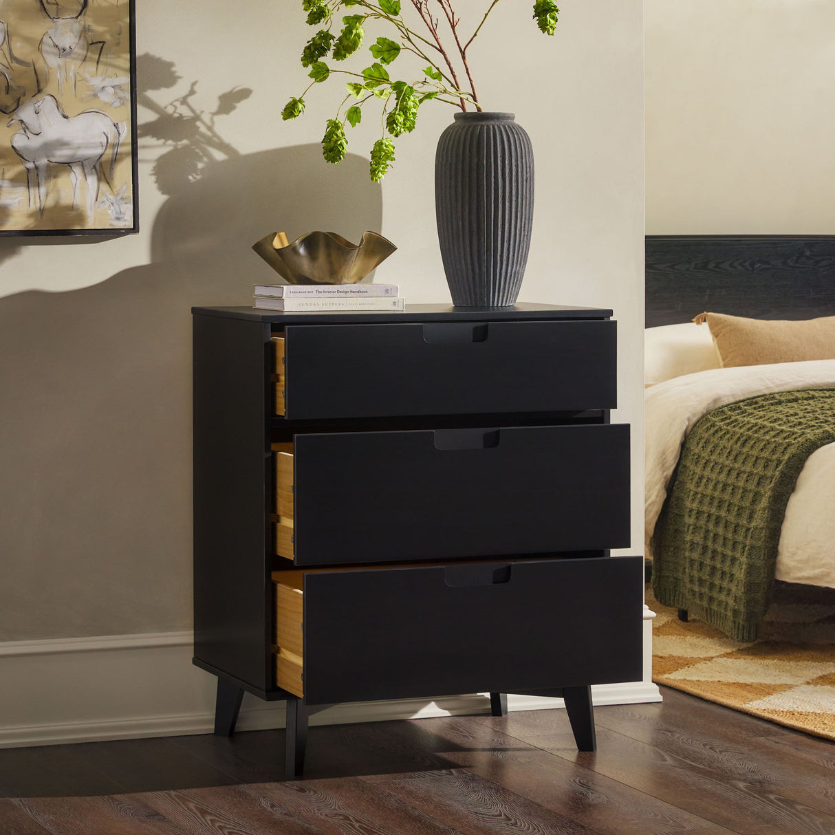 Mid Century Modern 3 Drawer Dresser - Black by Couch.com