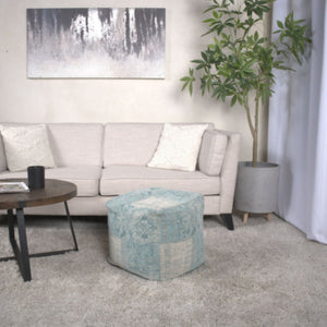 Ocean - Square Pouf Ottoman And Floor Cushion - Teal / Beige by Couch.com