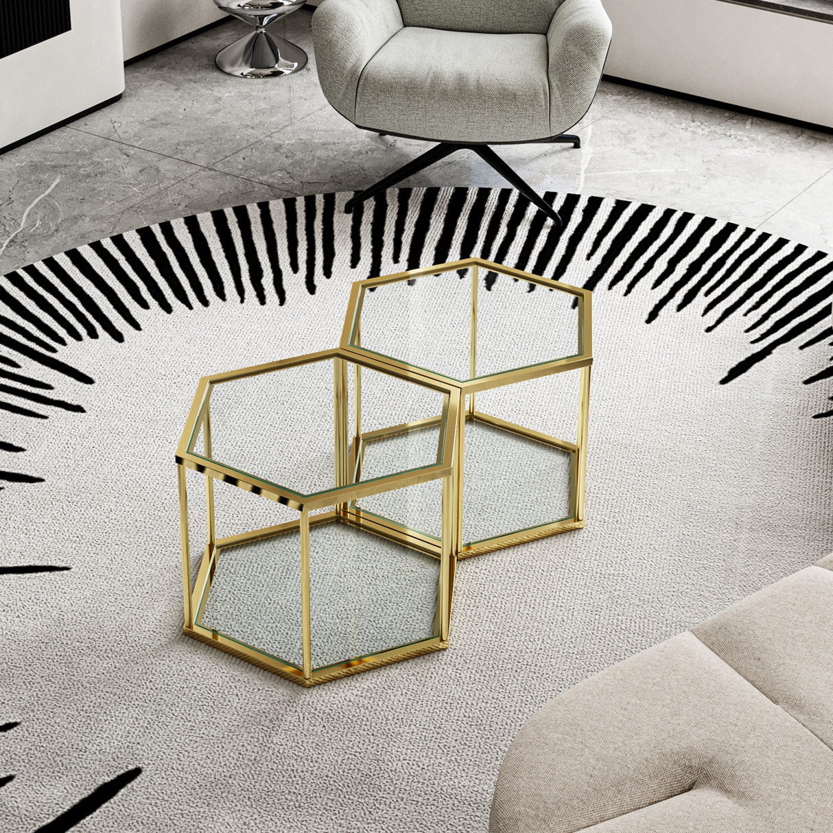 Modern Coffee Table With Double Layer Tempered Glass And Polygonal Design by Couch.com