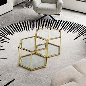 Modern Coffee Table With Double Layer Tempered Glass And Polygonal Design by Couch.com