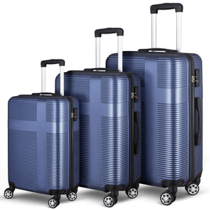3 Piece Luggage With Tsa Lock Abs, Durable Luggage Set, Lightweight Suitcase With Hooks, Spinner Wheels Cross Stripe Luggage Sets - Dark Blue by Couch.com