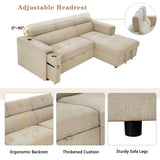 Multi-Functional Pull-Out Sofa Bed L-Shape Sectional Sofa With Adjustable Headrest, Wireless Charging, Cup Holders And Hidden Storage For Living Room by Couch.com