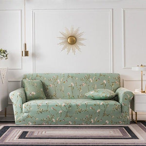 Elastic Plain Floral Printing  Sofa Cover Stretch for Living Room Couch Cover Chair Protector 1/2/3/4 Seater Printed Couch Cover for 3 Cushion Couch  Floral Pattern Sofa Cover with Separate Cushion Cover Pieces Stretch Sofa Slipcover