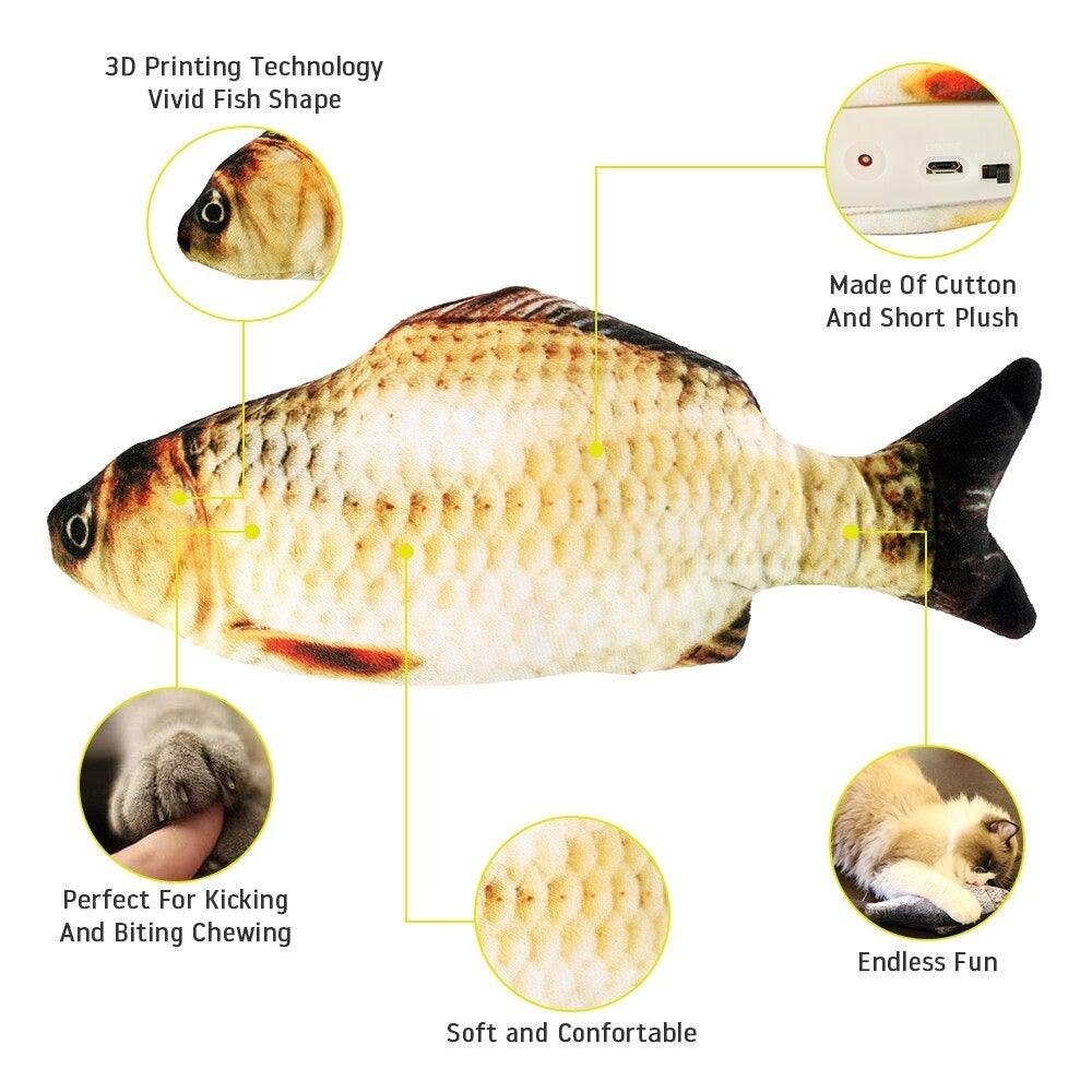 Electric Cat Toy 3D Fish USB Charging Simulation Fish Cat Toys for Cats Pet Toy cat supplies Pet Catnip Toy Moving Cat Kicker Fish Realistic Plush Electric Wagging Fish Motion Kitten Toy Funny Interactive Fish Cat Toys for Cat Exercise