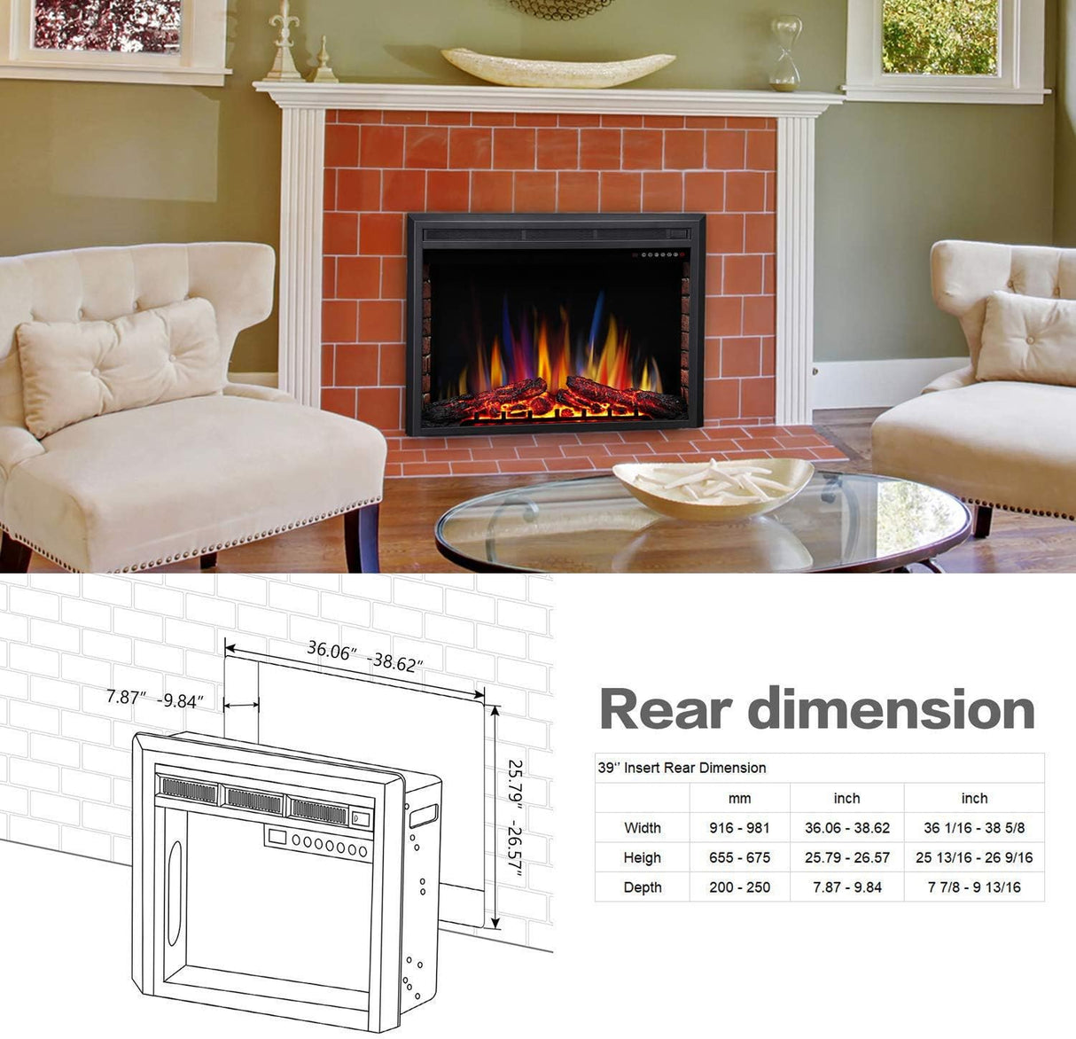 Electric Fireplace Insert Adjuatble Flame Colors 936A,939A,936BXB,939BXB