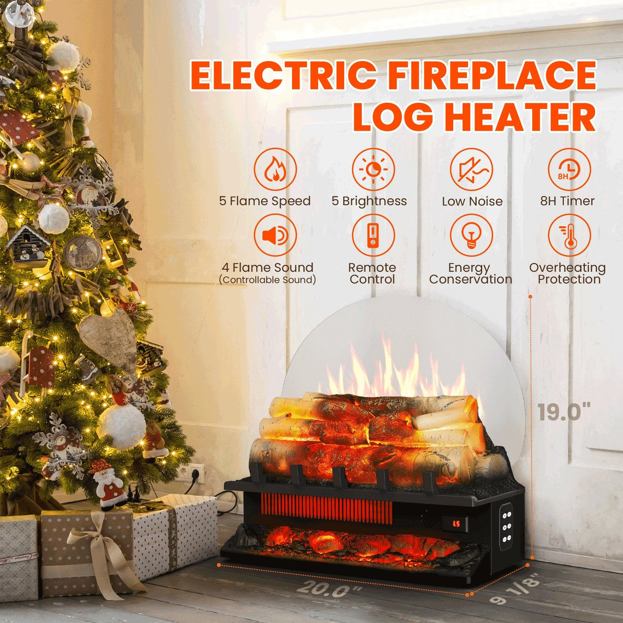 Electric Fireplace Log Heater with Infrared Flames L360CP